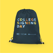 Small navy backpack with College Signing Day logo