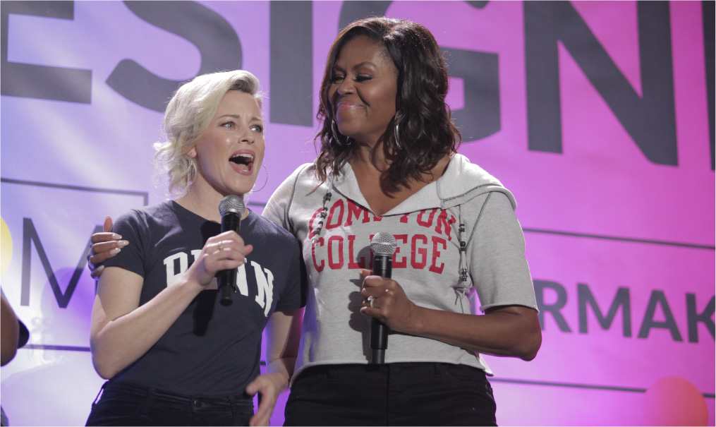 Michelle Obama and Elizabeth Banks on stage together