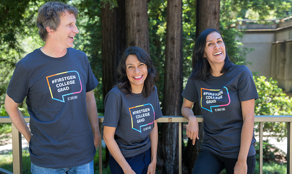 UC faculty wearing Firstgen shirts