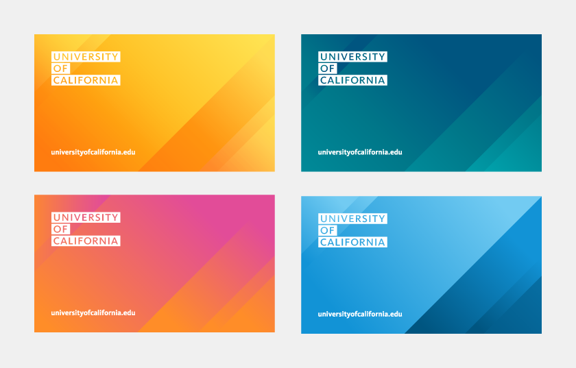 four business cards in a variety of colors
